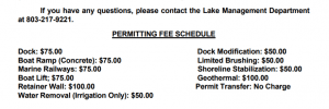 Dock building fees lake murray